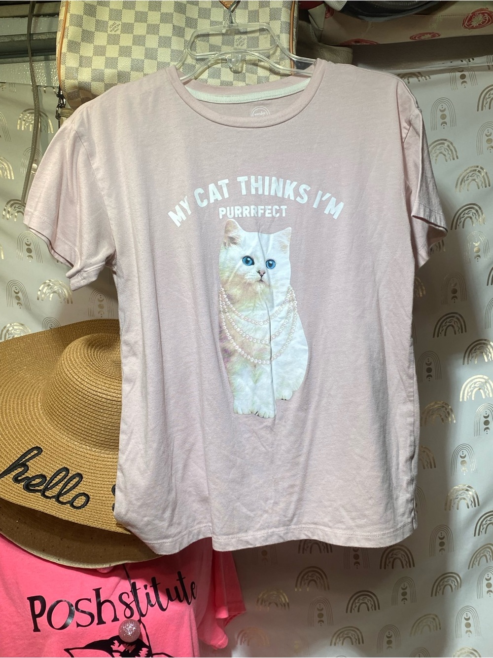 wonder nation Light Pink Cat Graphic Tee - "My Cat Thinks I'm Purrrfect"